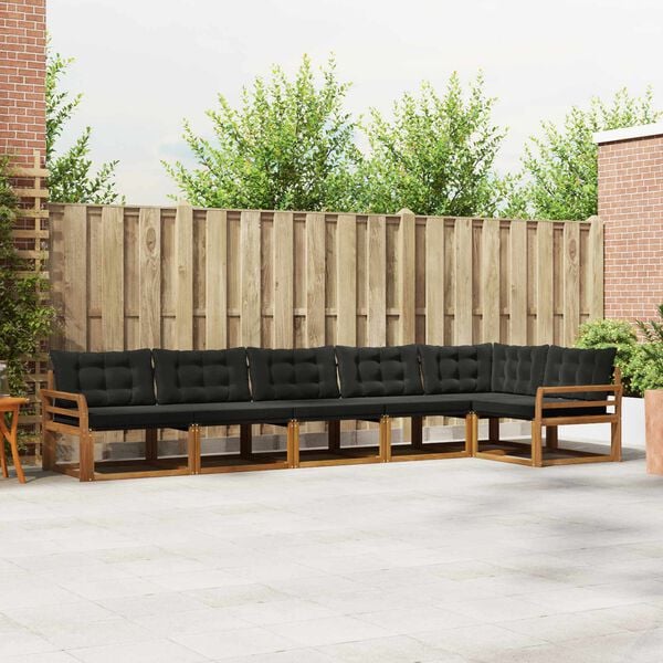 vidaXL Outdoor-Sofagarnitur mit Kissen 6 pcs Nat&uuml;rlich und Schwarz