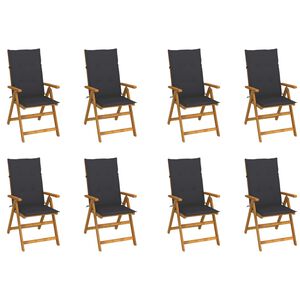 vidaXL Klappst&uuml;hle mit Kissen, 8-teilig, aus massivem Akazienholz