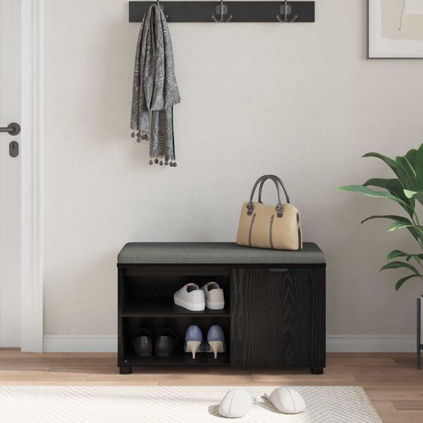 vidaXL Flurbank mit Kissen mit Regal Schwarze Eiche 80 x 38 x 46 cm