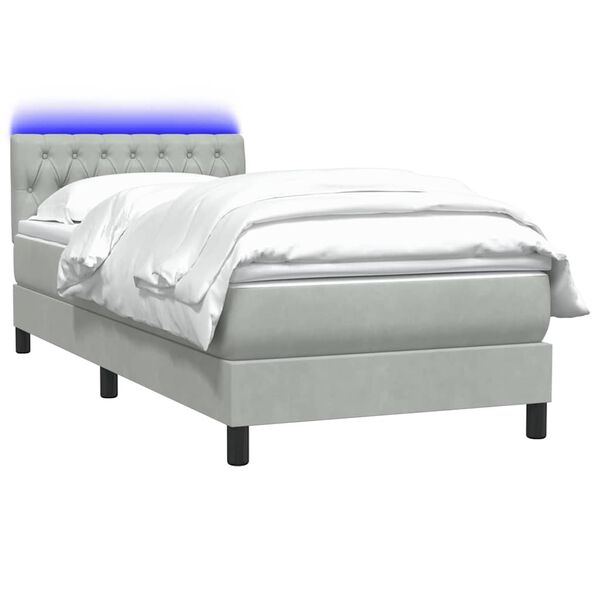 vidaXL Boxspringbett mit Matratze & LED Hellgrau 80x220 cm Samt