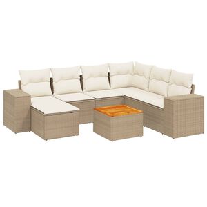 vidaXL 8-tlg. Garten-Sofagarnitur mit Kissen Beige Poly Rattan