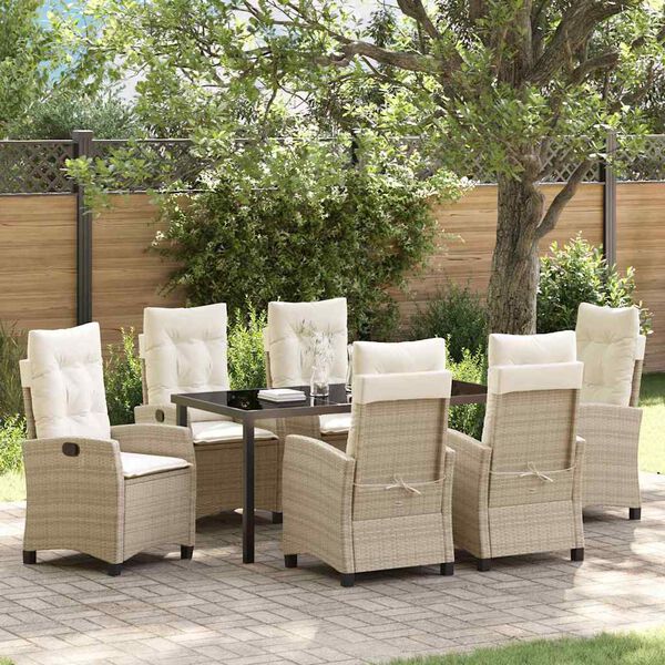 vidaXL Garten Essgruppe mit Kissen 7 pcs Beige Poly-Rattan