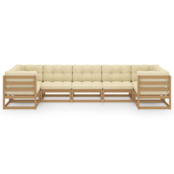 vidaXL 7-tlg Garten-Lounge-Set mit Kissen Honigbraun Massivholz Kiefer