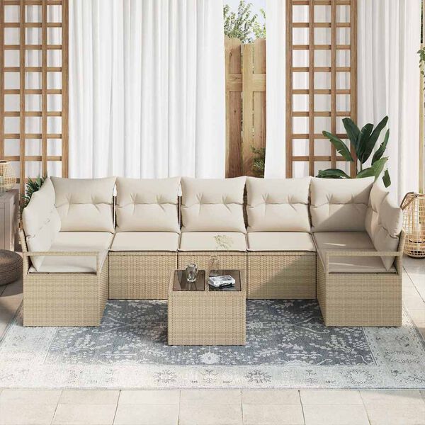 vidaXL Garten-Sofa-Set mit Kissen mit Speicher 8 pcs Beige und Creme