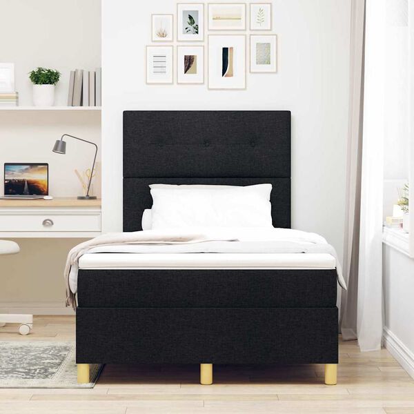 vidaXL LED Boxspringbett mit Matratze Schwarz 120 x 200 cm Stoff