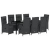 vidaXL Garten Essgruppe mit Kissen 9 pcs Schwarz Poly-Rattan