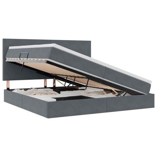 vidaXL Bett mit Stauraum und LED mit LED Dunkelgrau 200 x 200 cm Samt