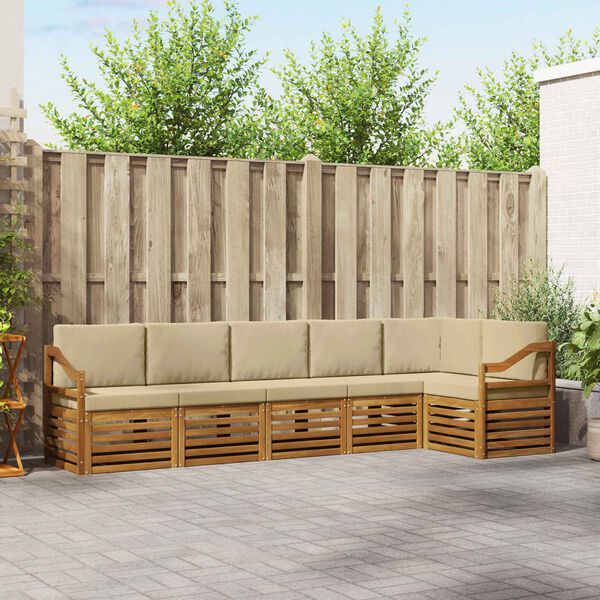 vidaXL Ecksofa Set mit Kissen 6 pcs Natur und Beige Massivholz Akazie