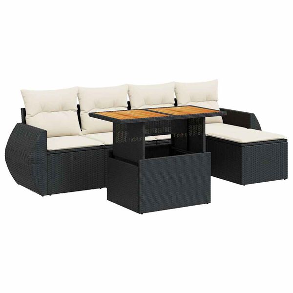 vidaXL 6-tlg. Garten-Sofagarnitur mit Kissen Schwarz Poly Rattan