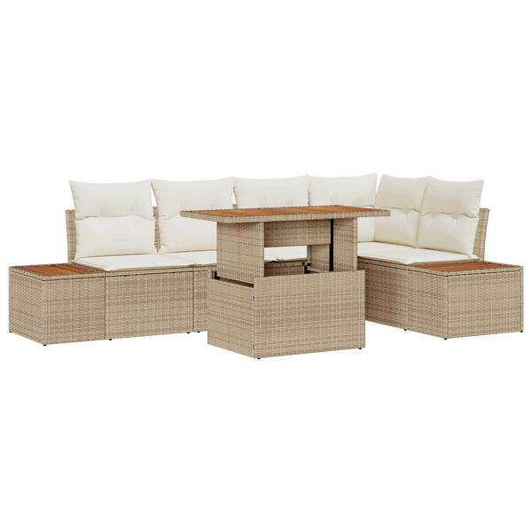 vidaXL Garten-Sofa-Set mit Speicher 6 pcs Beige Poly Rattan