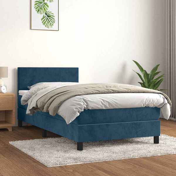 vidaXL Boxspringbett mit Matratze Dunkelblau 100x200 cm Samt