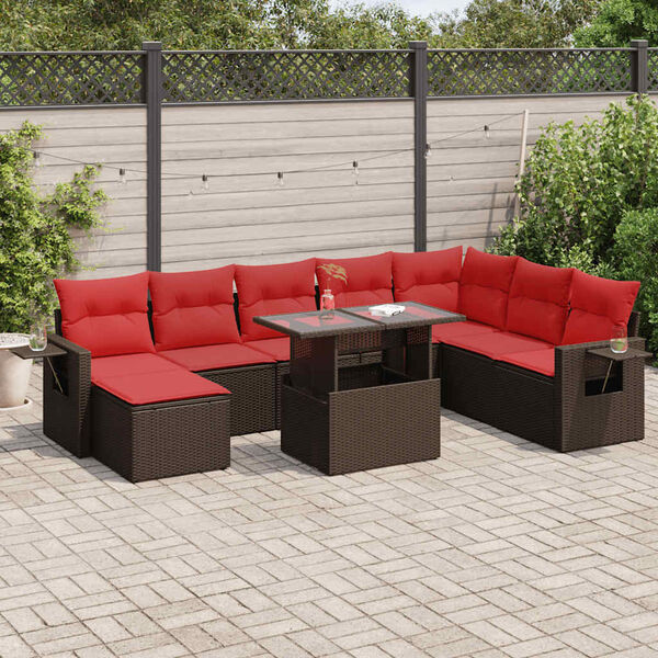 vidaXL 9-tlg. Garten-Sofagarnitur mit Kissen Braun Poly Rattan