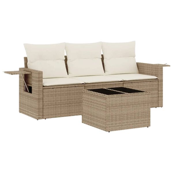 vidaXL 4-tlg. Garten-Sofagarnitur mit Kissen Beige Poly Rattan