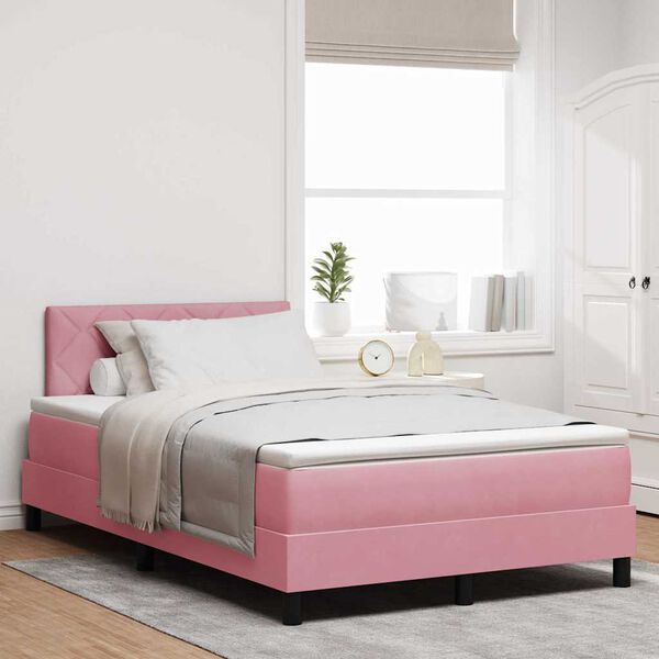 vidaXL Boxspringbett mit Matratze mit Kopfteil Rosa 120 x 200 cm Samt