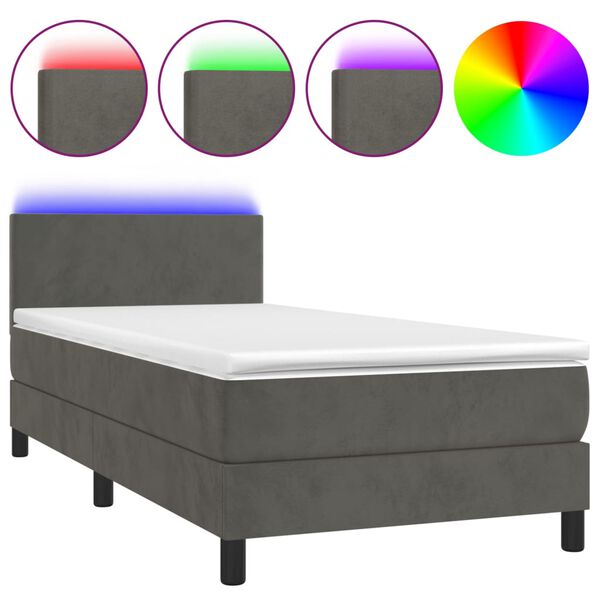 vidaXL Boxspringbett mit Matratze & LED Dunkelgrau 90x200 cm Samt