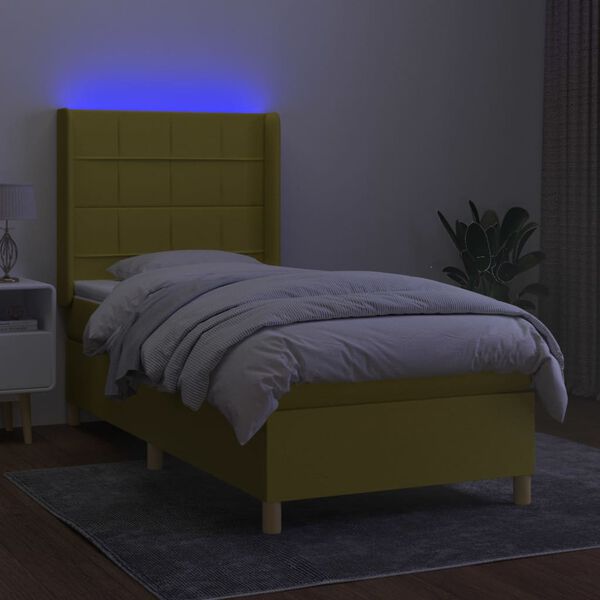 vidaXL Boxspringbett mit Matratze & LED Gr&uuml;n 80x200 cm Stoff