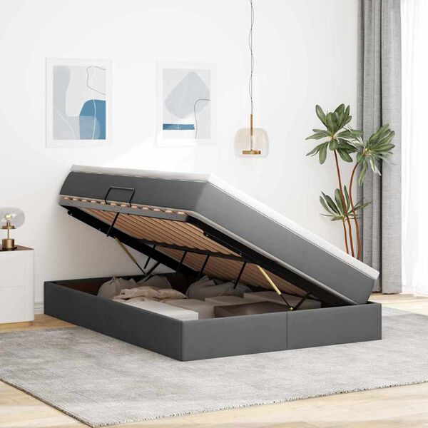 vidaXL Aufbewahrungsbett mit Matratze Dunkelgrau 140 x 190 cm
