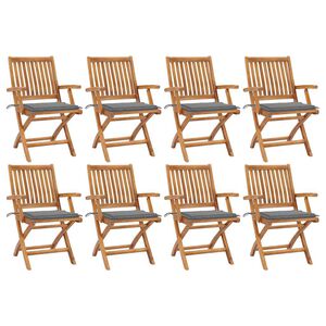 vidaXL Klappst&uuml;hle mit Kissen, 8-teilig, Massivholz Teakholz