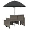 vidaXL Gartensofa 2-Sitzer Sonnenschirm und Hocker Grau Poly Rattan