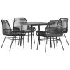 vidaXL 5-tlg. Garten-Essgruppe mit Kissen Schwarz Poly Rattan Glas