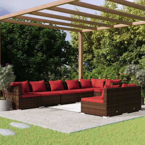vidaXL 8-tlg. Garten-Lounge-Set mit Kissen Braun Poly Rattan