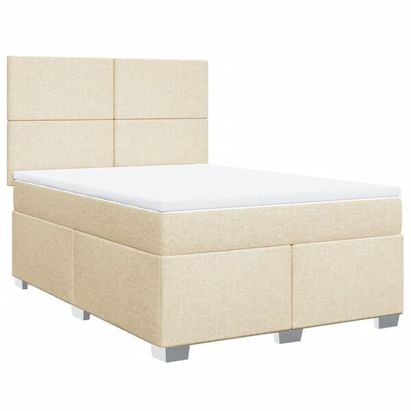 vidaXL Boxspringbett mit Matratze Creme 140x190 cm Stoff