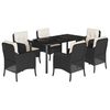 vidaXL 7-tlg. Garten-Essgruppe mit Kissen Schwarz Poly Rattan