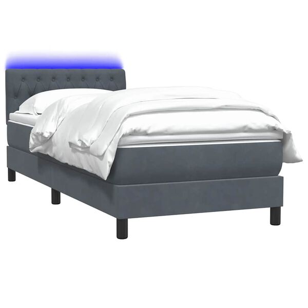 vidaXL Boxspringbett mit Matratze & LED Dunkelgrau 100x210 cm Samt