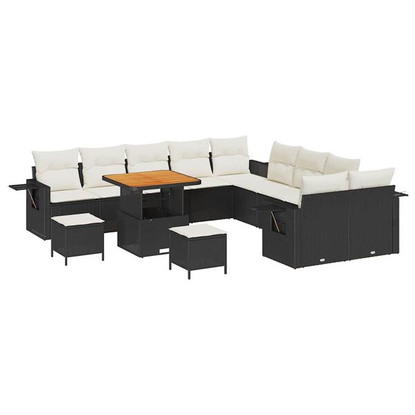 vidaXL Gartensofa-set mit Kissen 13 pcs Schwarz Poly-Rattan
