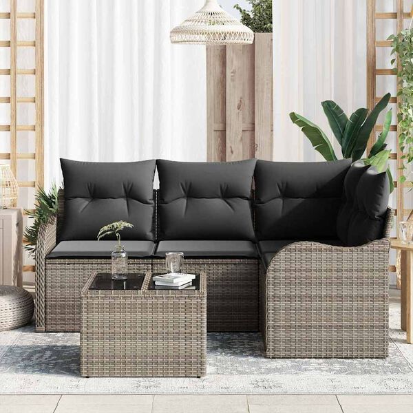 vidaXL Gartensofa-set mit Speicher 5 pcs Schwarz Poly-Rattan