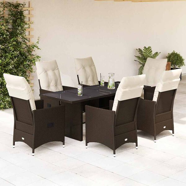 vidaXL 9-tlg. Garten-Essgruppe mit Kissen Braun Poly Rattan