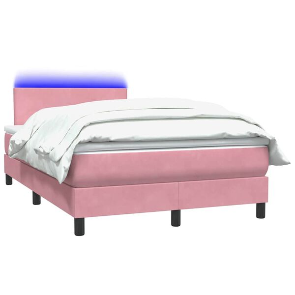 vidaXL Boxspringbett mit Matratze & LED Rosa 120x220 cm Samt