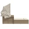 vidaXL Doppel-Sonnenliege mit Dach und Auflagen Beige Poly Rattan