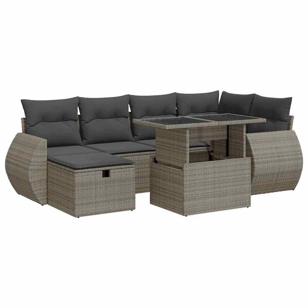 vidaXL 8-tlg. Garten-Sofagarnitur mit Kissen Grau Poly Rattan Akazie