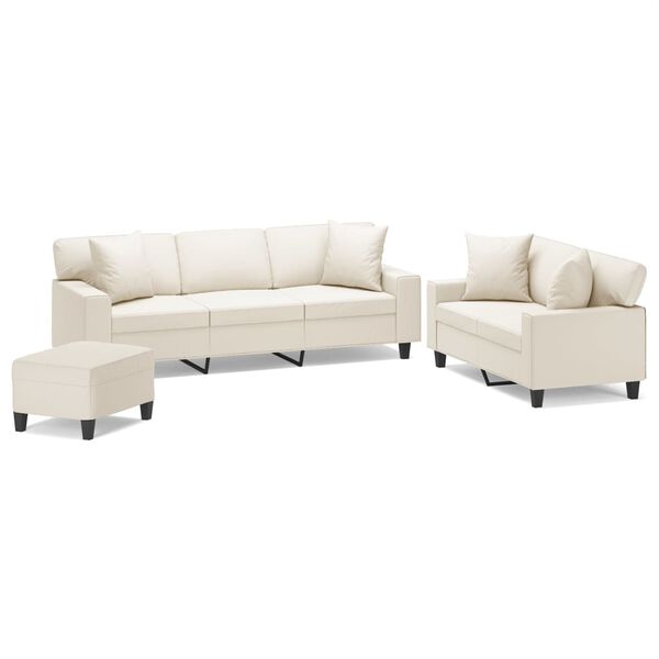 vidaXL 3-tlg. Sofagarnitur mit Kissen Creme Kunstleder