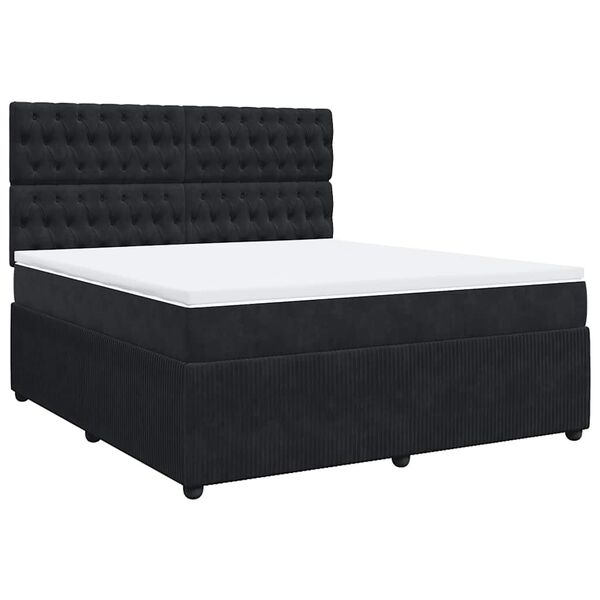 vidaXL Boxspringbett mit Matratze Schwarz 180x200 cm Samt