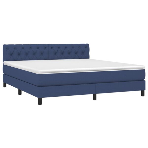 vidaXL Boxspringbett mit Matratze & LED Blau 160x200 cm Stoff