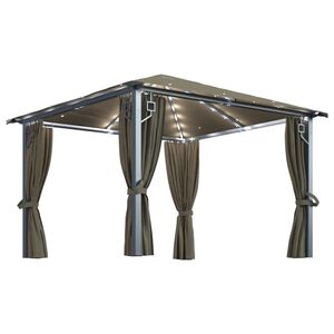 vidaXL Pavillon mit Vorh&auml;ngen & LED-Lichterkette 300x300 cm Taupe Alu
