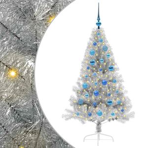vidaXL Künstlicher vorbeleuchteter Weihnachtsbaum Silber 150 cm