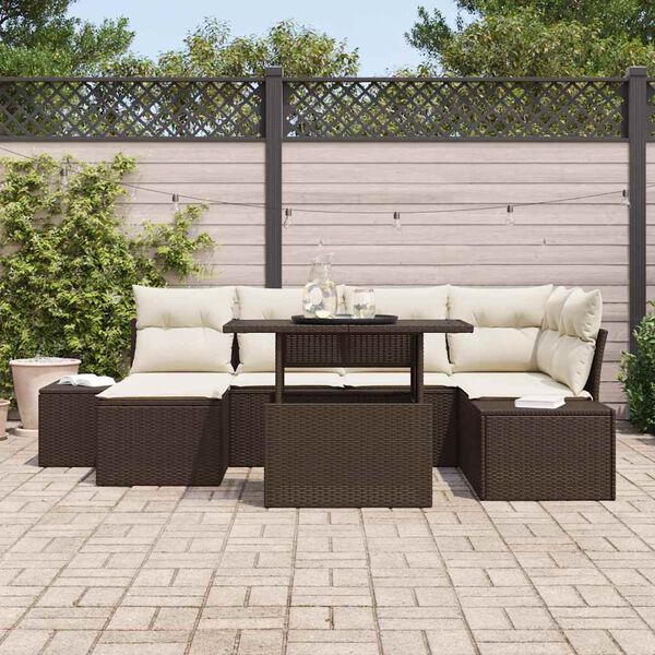 vidaXL Garten-Sofa-Set mit Speicher 7 pcs Braun Poly Rattan
