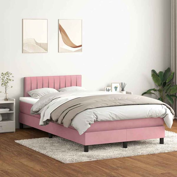 vidaXL Boxspringbett mit Matratze Rosa 120x220 cm Samt