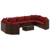 vidaXL 10-tlg. Garten-Sofagarnitur mit Kissen Braun Poly Rattan