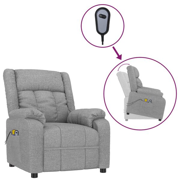 vidaXL Massagesessel mit Aufstehhilfe Hellgrau Stoff