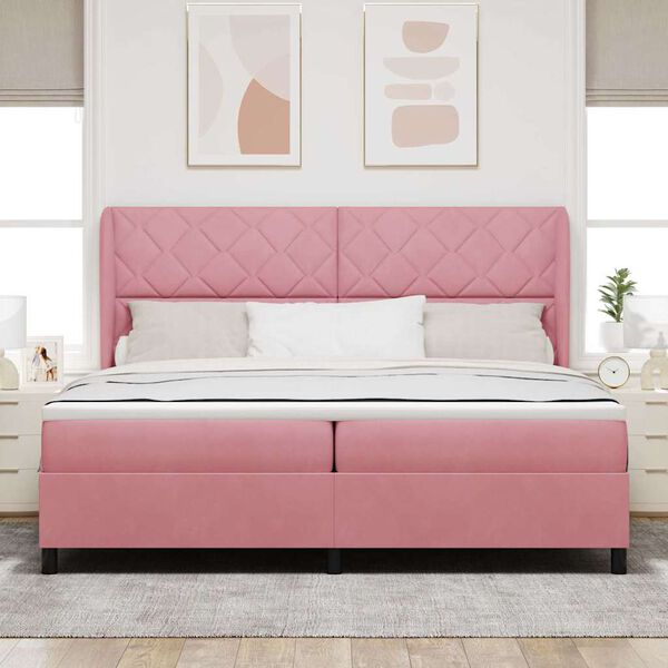 vidaXL Boxspringbett mit Matratze Rosa 200 x 200 cm Polyester
