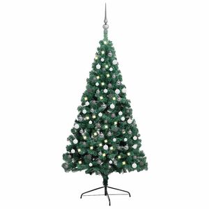 vidaXL K&uuml;nstlicher Halb-Weihnachtsbaum Beleuchtung Kugeln Gr&uuml;n 150 cm