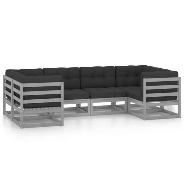 vidaXL 6-tlg. Garten-Lounge-Set mit Kissen Grau Massivholz Kiefer
