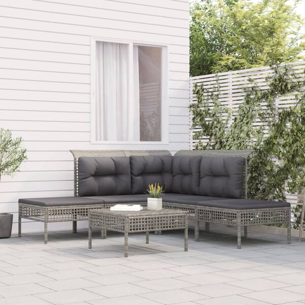 vidaXL 6-tlg. Garten-Lounge-Set mit Kissen Grau Poly Rattan