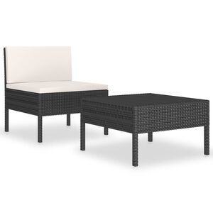 vidaXL 2-tlg. Garten-Lounge-Set mit Auflagen Poly Rattan Schwarz