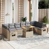 vidaXL 11-tlg. Garten-Sofagarnitur mit Kissen Beige Poly Rattan