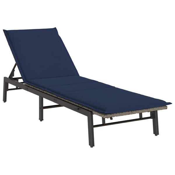 vidaXL Sonnenliege mit Auflage Grau Poly Rattan